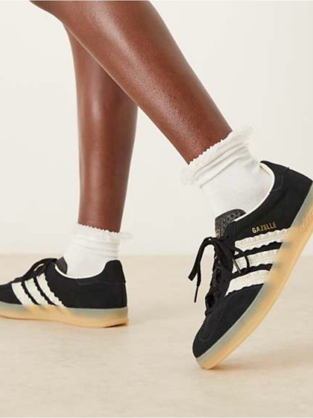 adidas Gazelle Shoes with Ruffle Core Black/ Cream White/ Gum 8